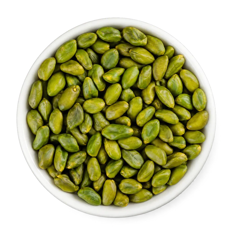 Whole green peeled pistachio kernels